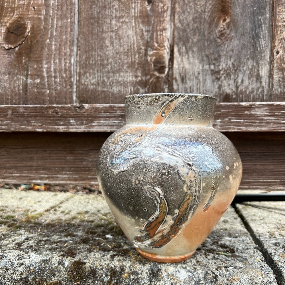 Hand-Thrown Wood-Fired Ceramic Vase - Contemporary Studio Art 6.5 inches tall